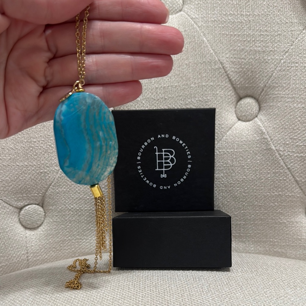 Bourbon and Bowties Blue and Gold Agate Necklace